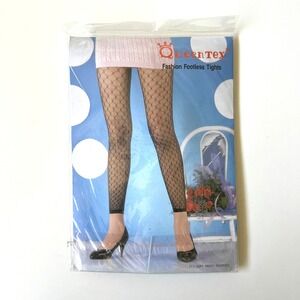 QueenTex Black Fishnet Footless Tights Leggings One Size Nylon Taiwan NIP